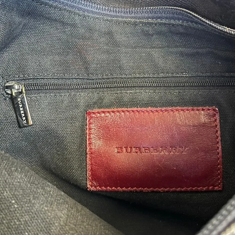 Burberry Vintage Y2K Denim Blue Icon Stripe Leather Strap Hobo Shoulder Bag